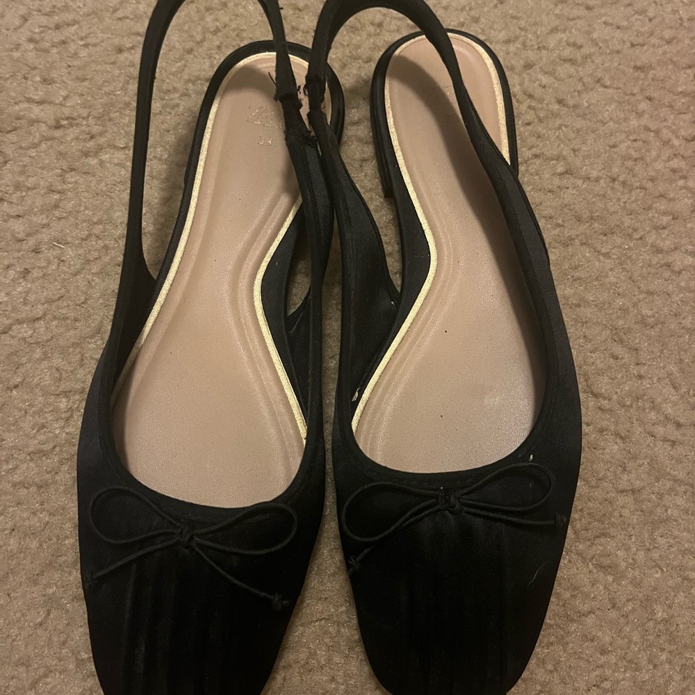 Zara Elegant Black Ballet Slingback Flats